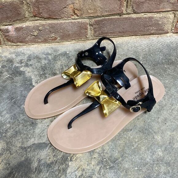 Kate Spade New York Black Rubber T-Strap Thong Sandal Size 9 New - Picture 2 of 7